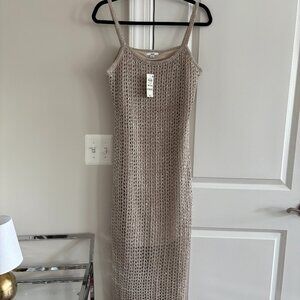 Bar III (Macy's) Beige Silver Metallic Crochet Bodycon Dress - SZ M New w Tag
